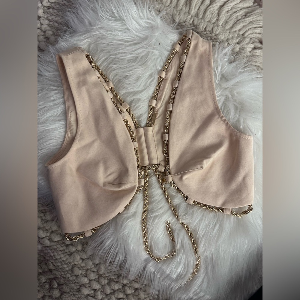 CULT GAIA Cara cropped embellished cotton-canvas top